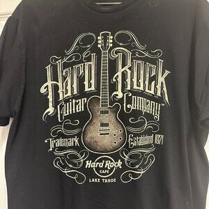 Hard Rock T-Shirt Guitar Company  Logo Men's L Black Lake City of Lake Tahoe